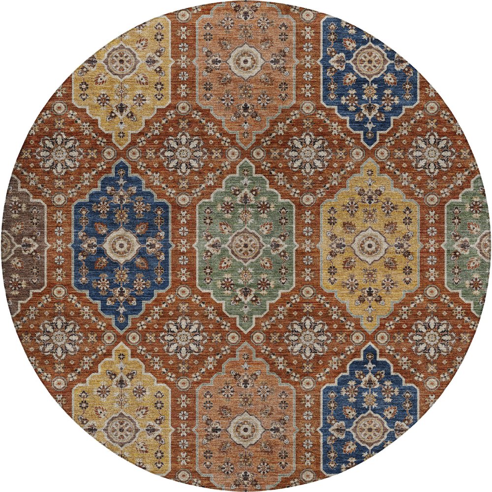 Indoor/Outdoor Silk Road Paprika 8' x 8' Round Rug. Picture 1