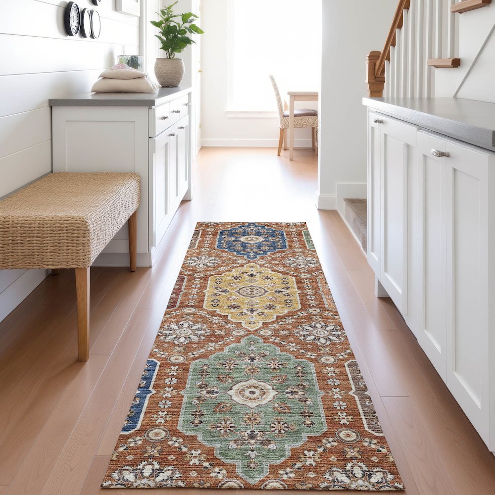 Indoor/Outdoor Silk Road Paprika 2'3" x 7'6" Runner Rug. Picture 5