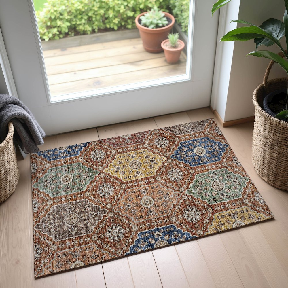 Indoor/Outdoor Silk Road Paprika 1'8" x 2'6" Rug. Picture 5