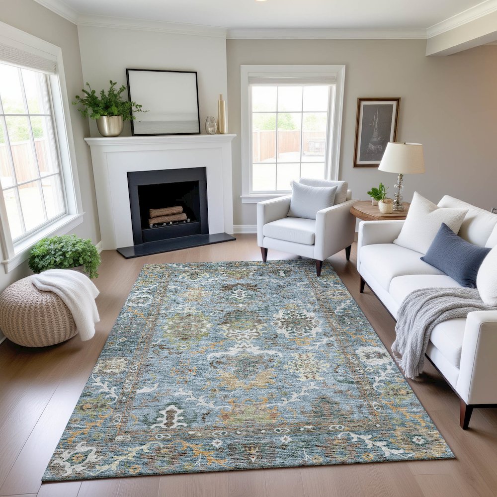 Indoor/Outdoor Silk Road Aqua 2'6" x 3'10" Rug. Picture 5