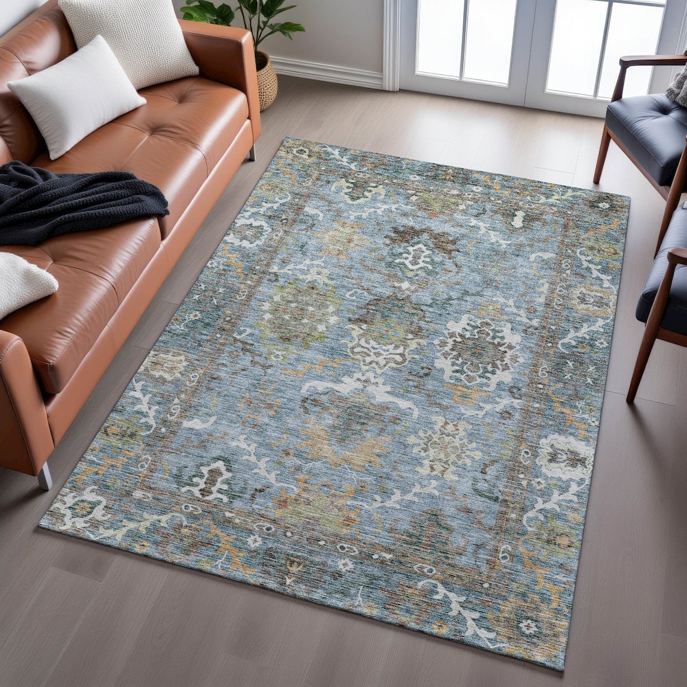 Indoor/Outdoor Silk Road Aqua 2'6" x 3'10" Rug. Picture 6