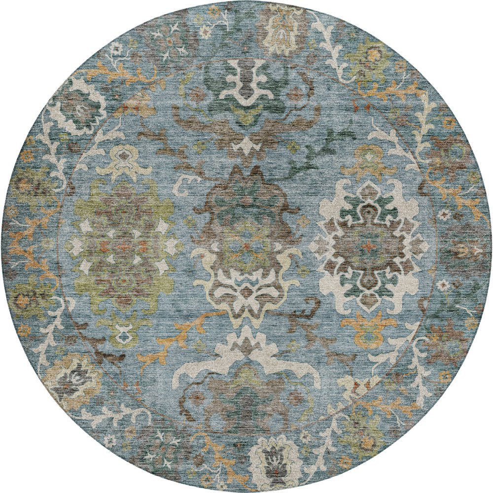 Indoor/Outdoor Silk Road Aqua 8' x 8' Round Rug. Picture 1