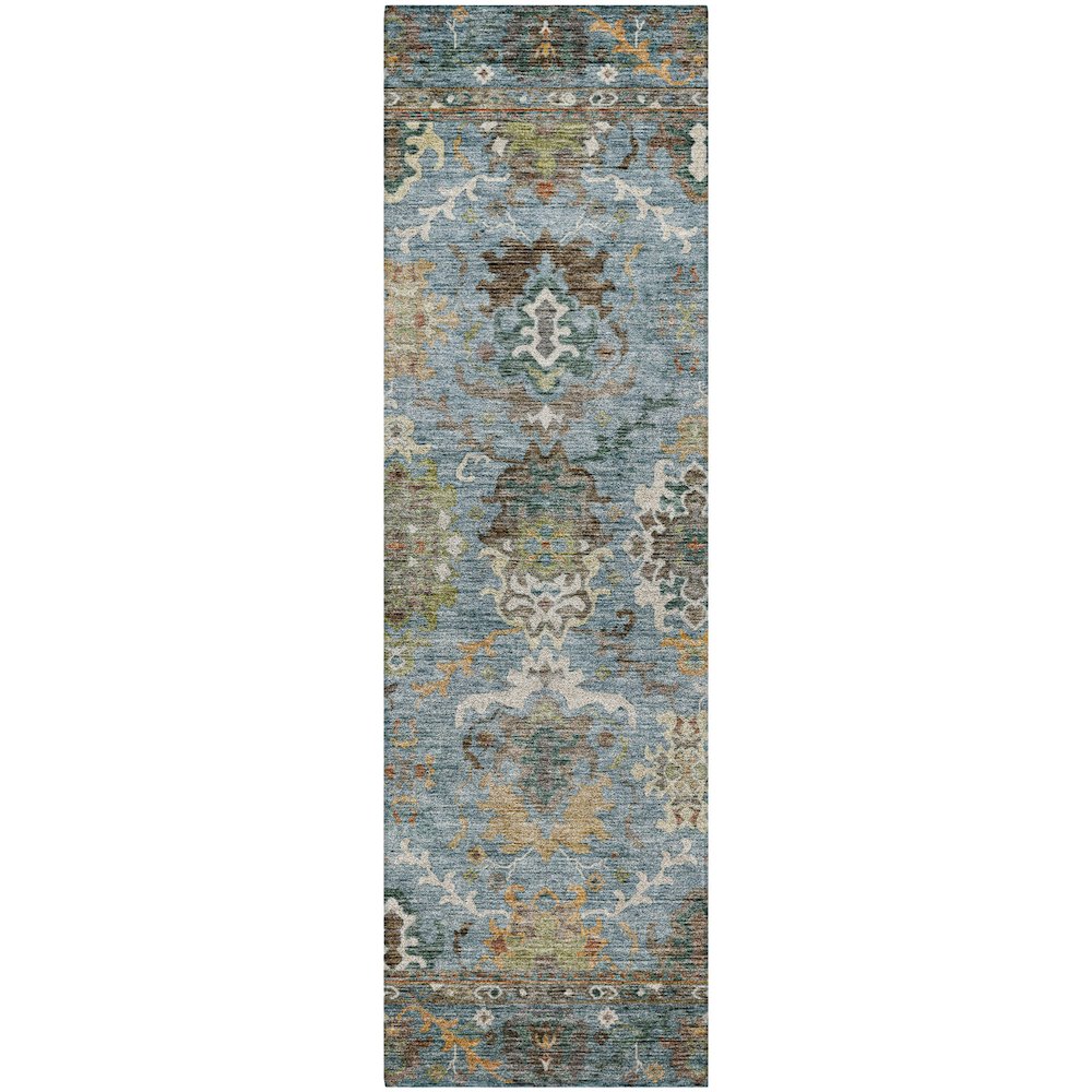 Indoor/Outdoor Silk Road Aqua 2'3" x 7'6" Runner Rug. Picture 1