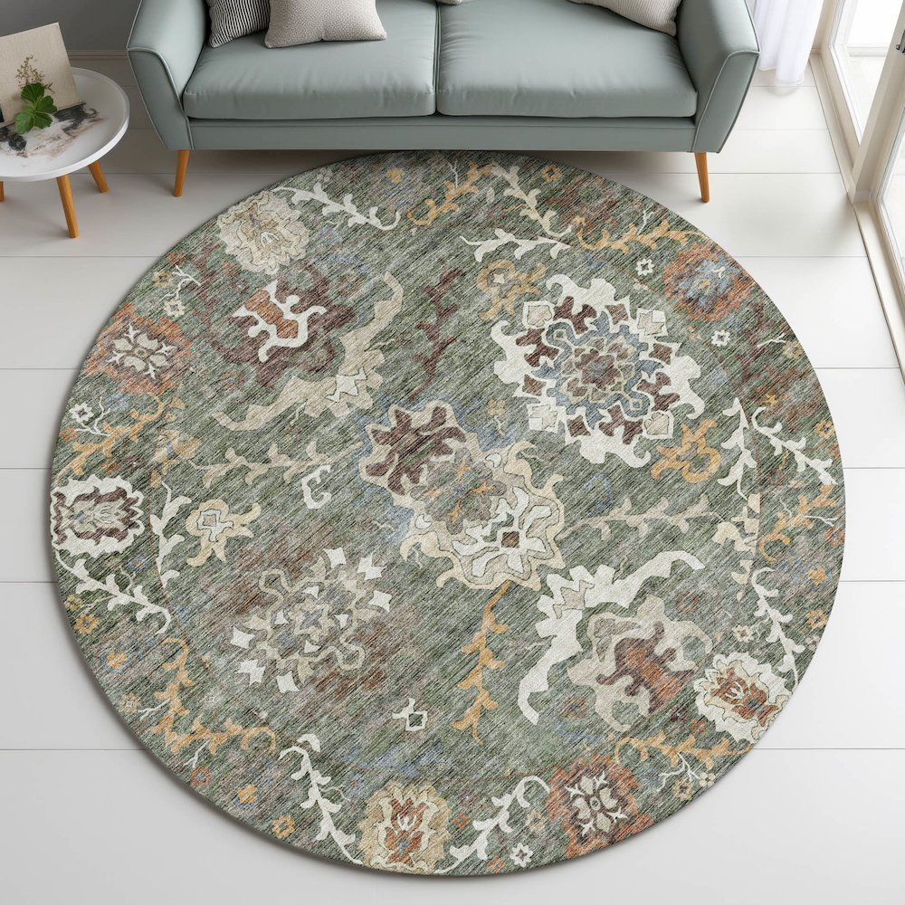 Indoor/Outdoor Silk Road Basil 8' x 8' Round Rug. Picture 5