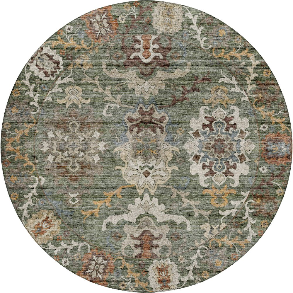 Indoor/Outdoor Silk Road Basil 8' x 8' Round Rug. Picture 1