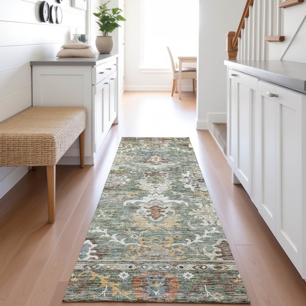 Indoor/Outdoor Silk Road Basil 2'3" x 7'6" Runner Rug. Picture 5