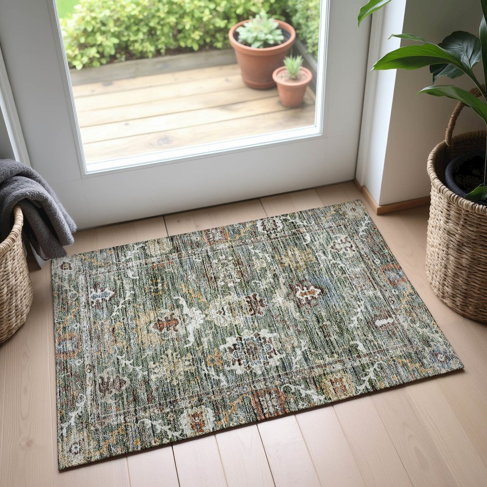 Indoor/Outdoor Silk Road Basil 1'8" x 2'6" Rug. Picture 5