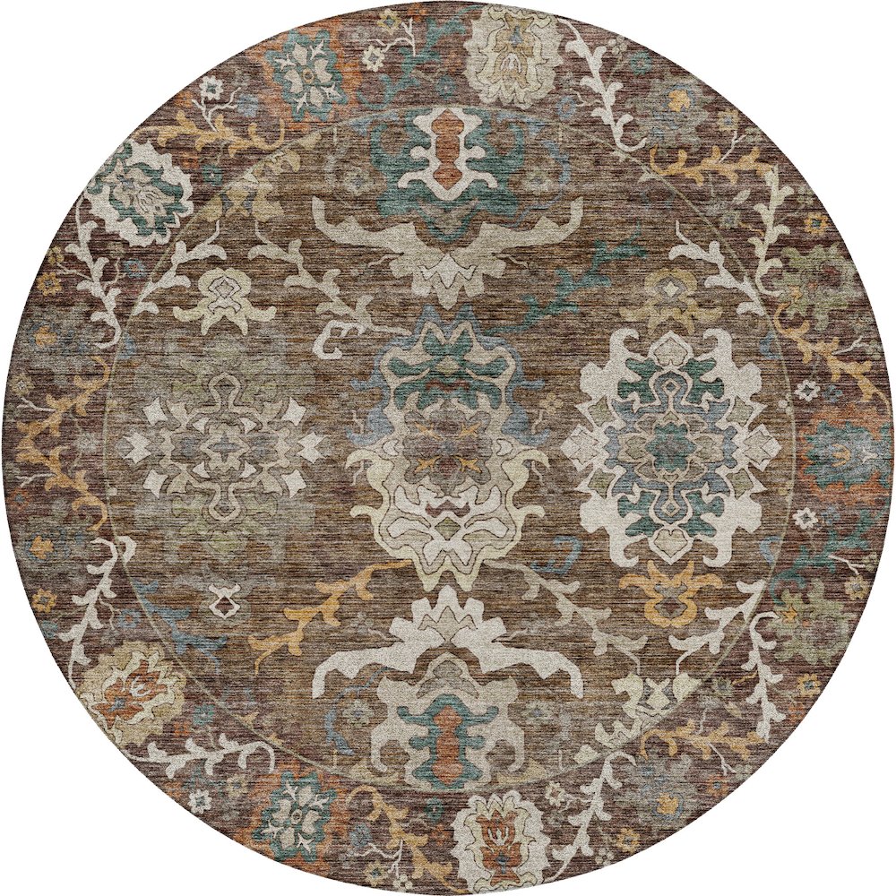 Indoor/Outdoor Silk Road Chocolate 8' x 8' Round Rug. Picture 1