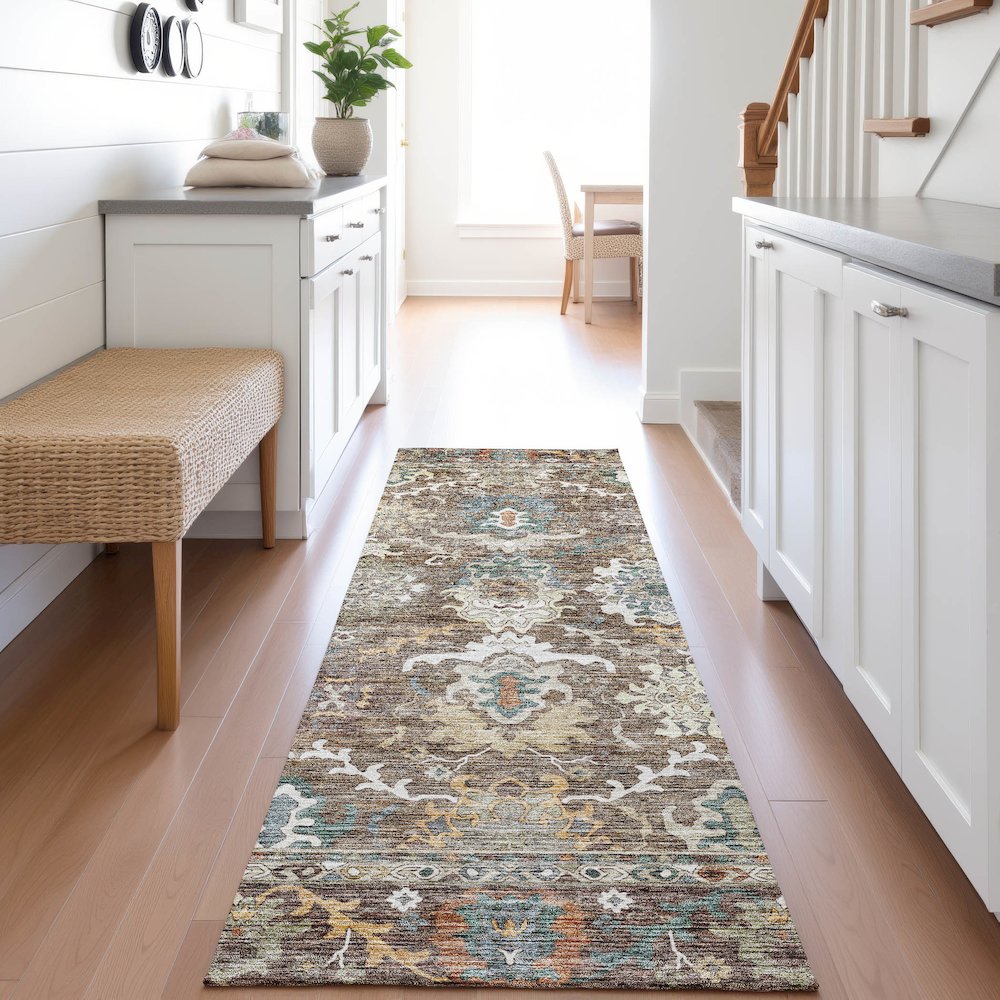 Indoor/Outdoor Silk Road Chocolate 2'3" x 7'6" Runner Rug. Picture 5