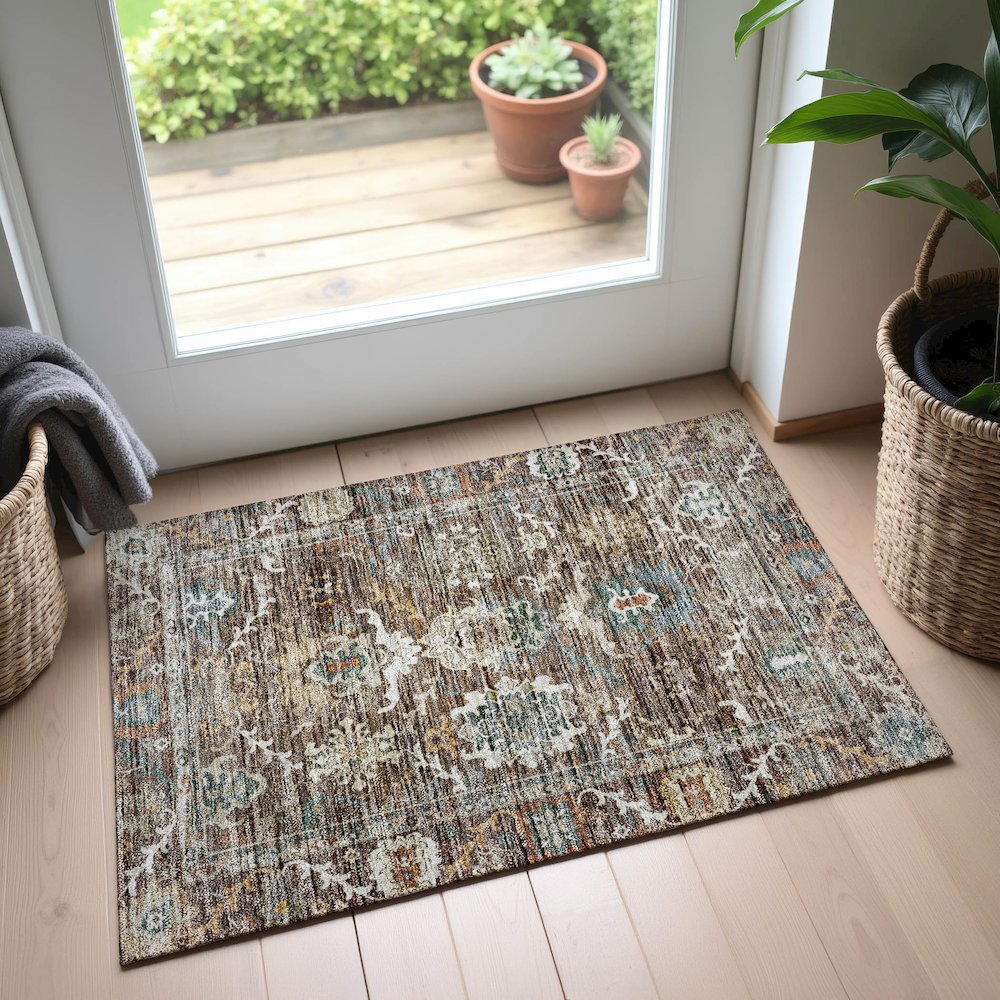 Indoor/Outdoor Silk Road Chocolate 1'8" x 2'6" Rug. Picture 5