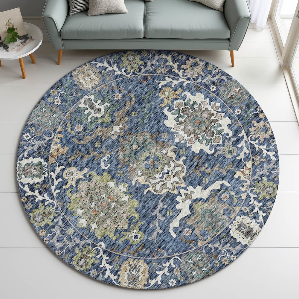 Indoor/Outdoor Silk Road Navy 8' x 8' Round Rug. Picture 5
