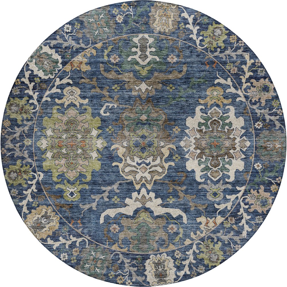 Indoor/Outdoor Silk Road Navy 8' x 8' Round Rug. Picture 1