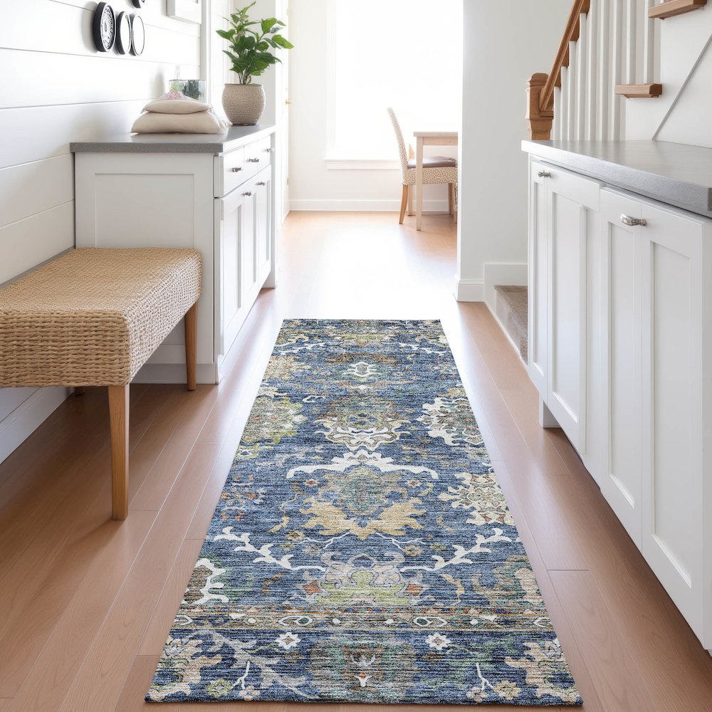 Indoor/Outdoor Silk Road Navy 2'3" x 7'6" Runner Rug. Picture 5