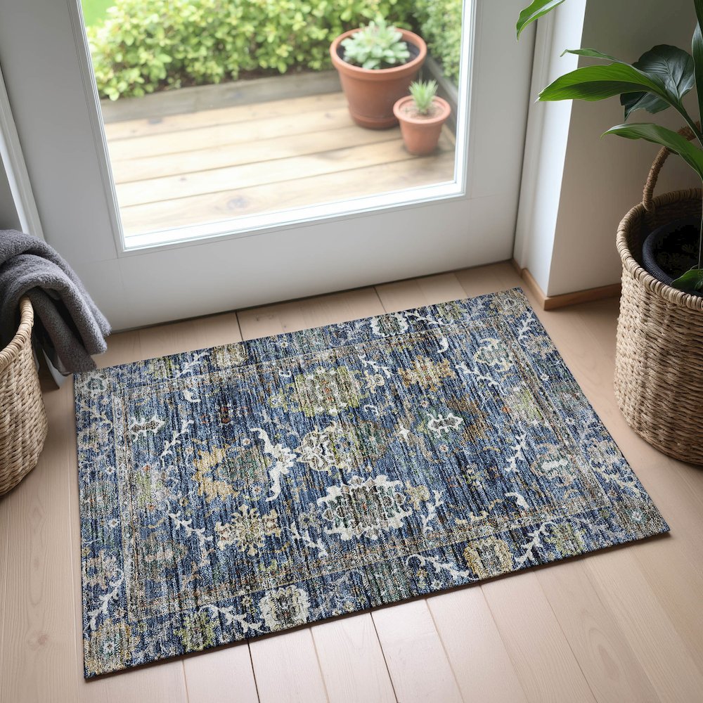 Indoor/Outdoor Silk Road Navy 1'8" x 2'6" Rug. Picture 5