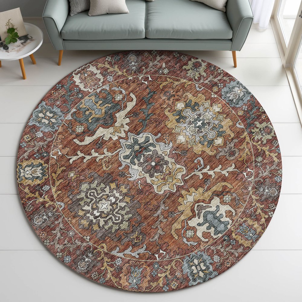 Indoor/Outdoor Silk Road Paprika 8' x 8' Round Rug. Picture 5