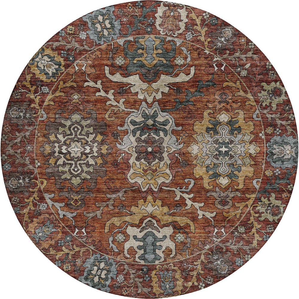 Indoor/Outdoor Silk Road Paprika 8' x 8' Round Rug. Picture 1