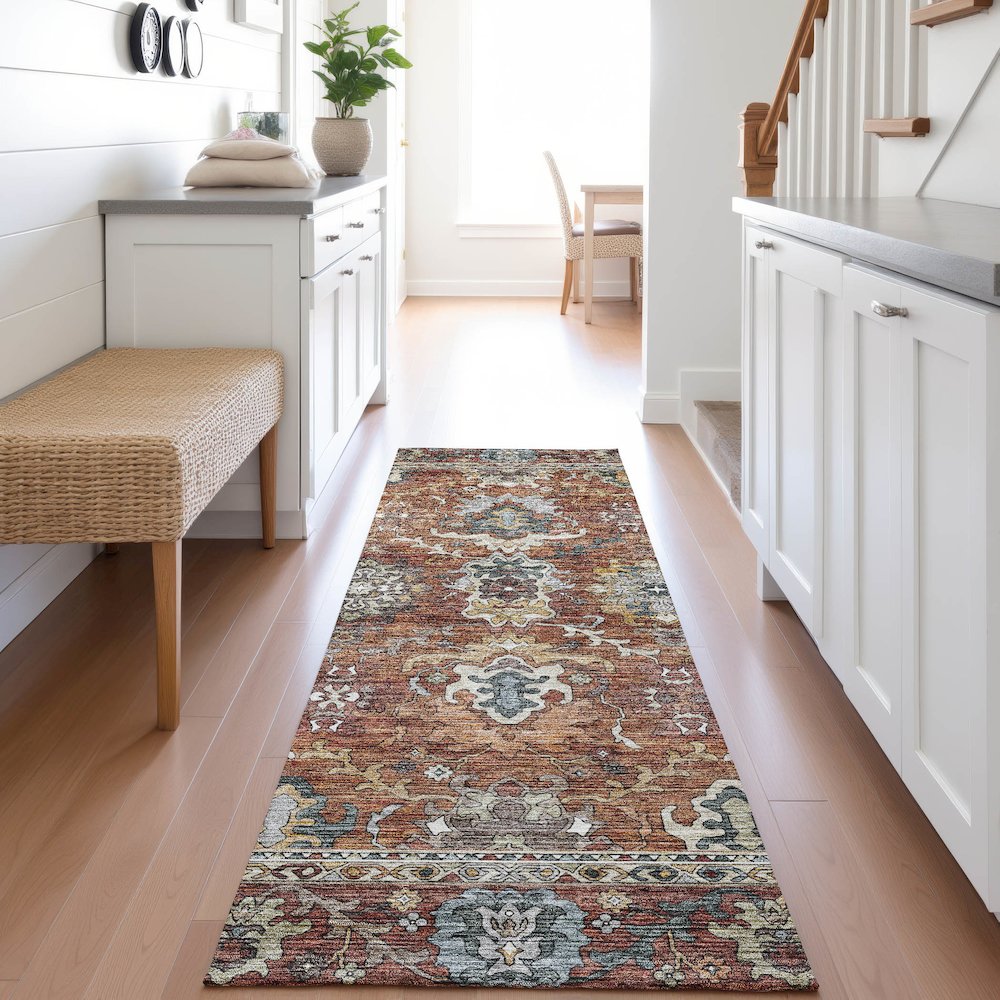 Indoor/Outdoor Silk Road Paprika 2'3" x 7'6" Runner Rug. Picture 5