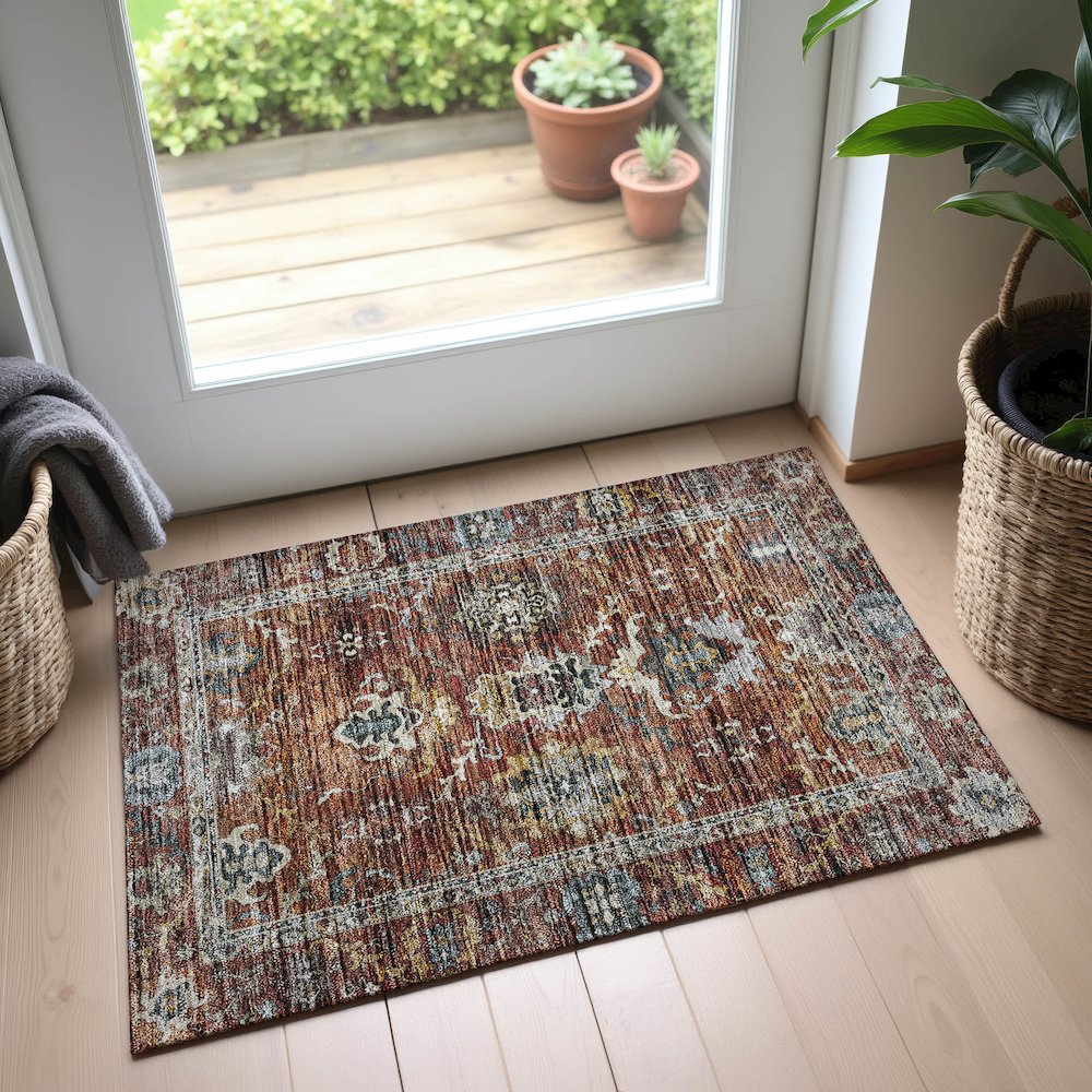 Indoor/Outdoor Silk Road Paprika 1'8" x 2'6" Rug. Picture 5