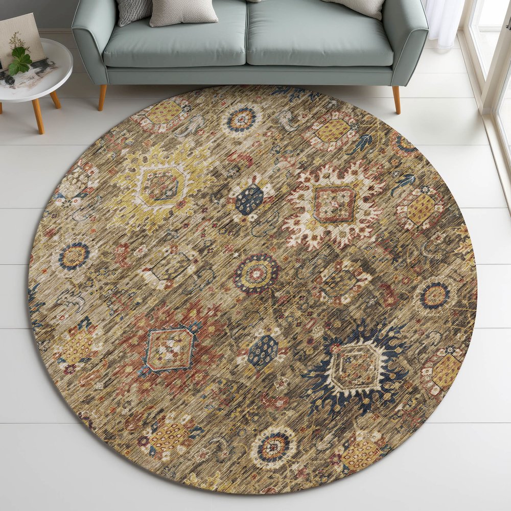 Indoor/Outdoor Silk Road Clove 8' x 8' Round Rug. Picture 5