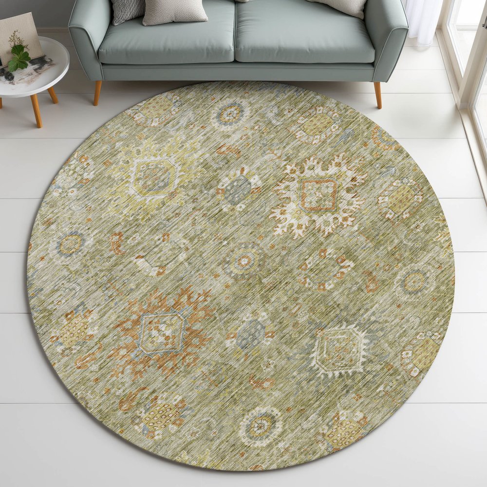 Indoor/Outdoor Silk Road Sage 8' x 8' Round Rug. Picture 5