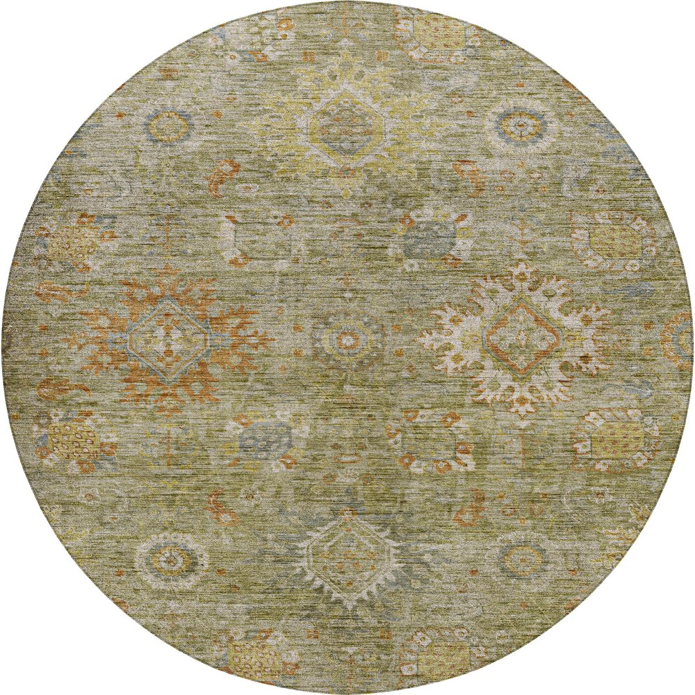 Indoor/Outdoor Silk Road Sage 8' x 8' Round Rug. Picture 1