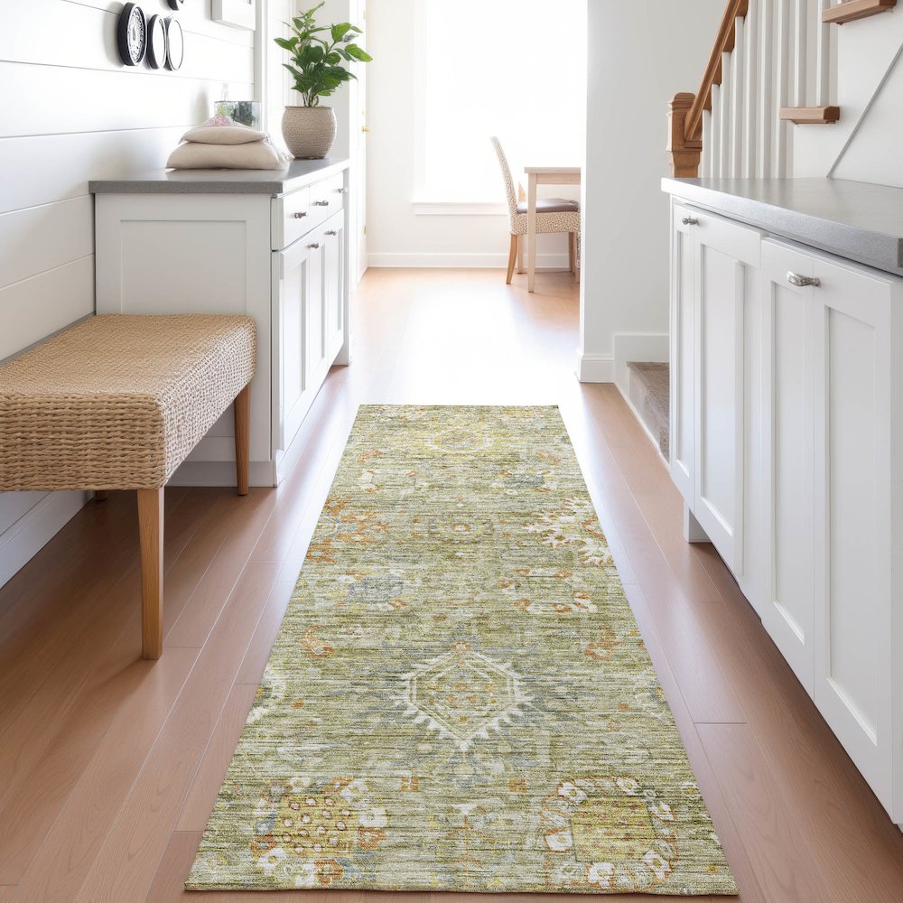 Indoor/Outdoor Silk Road Sage 2'3" x 7'6" Runner Rug. Picture 5
