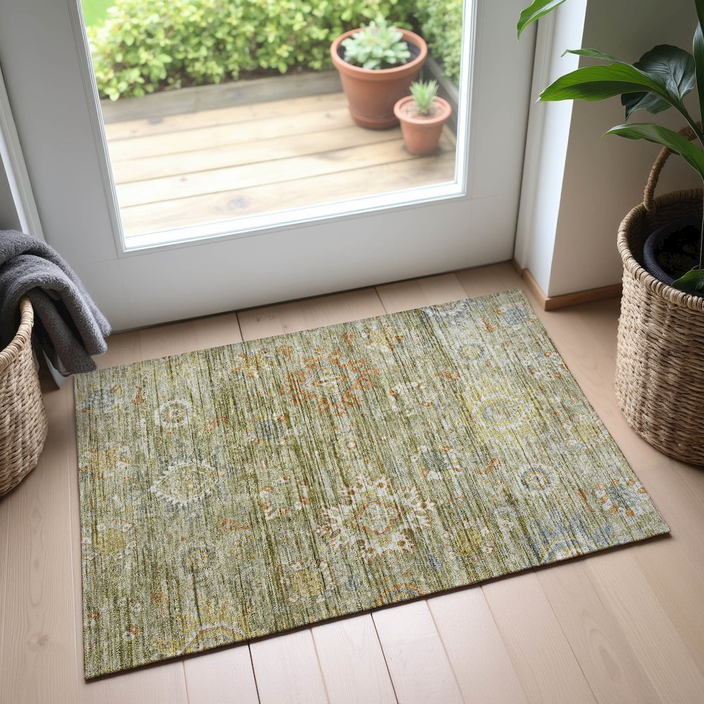 Indoor/Outdoor Silk Road Sage 1'8" x 2'6" Rug. Picture 5
