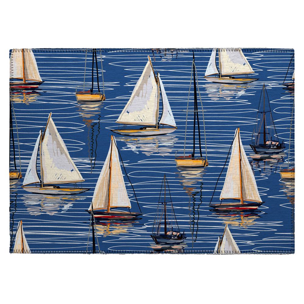 Indoor/Outdoor Harpswell AHP38 Blue Washable 1'8" x 2'6" Rug. Picture 1