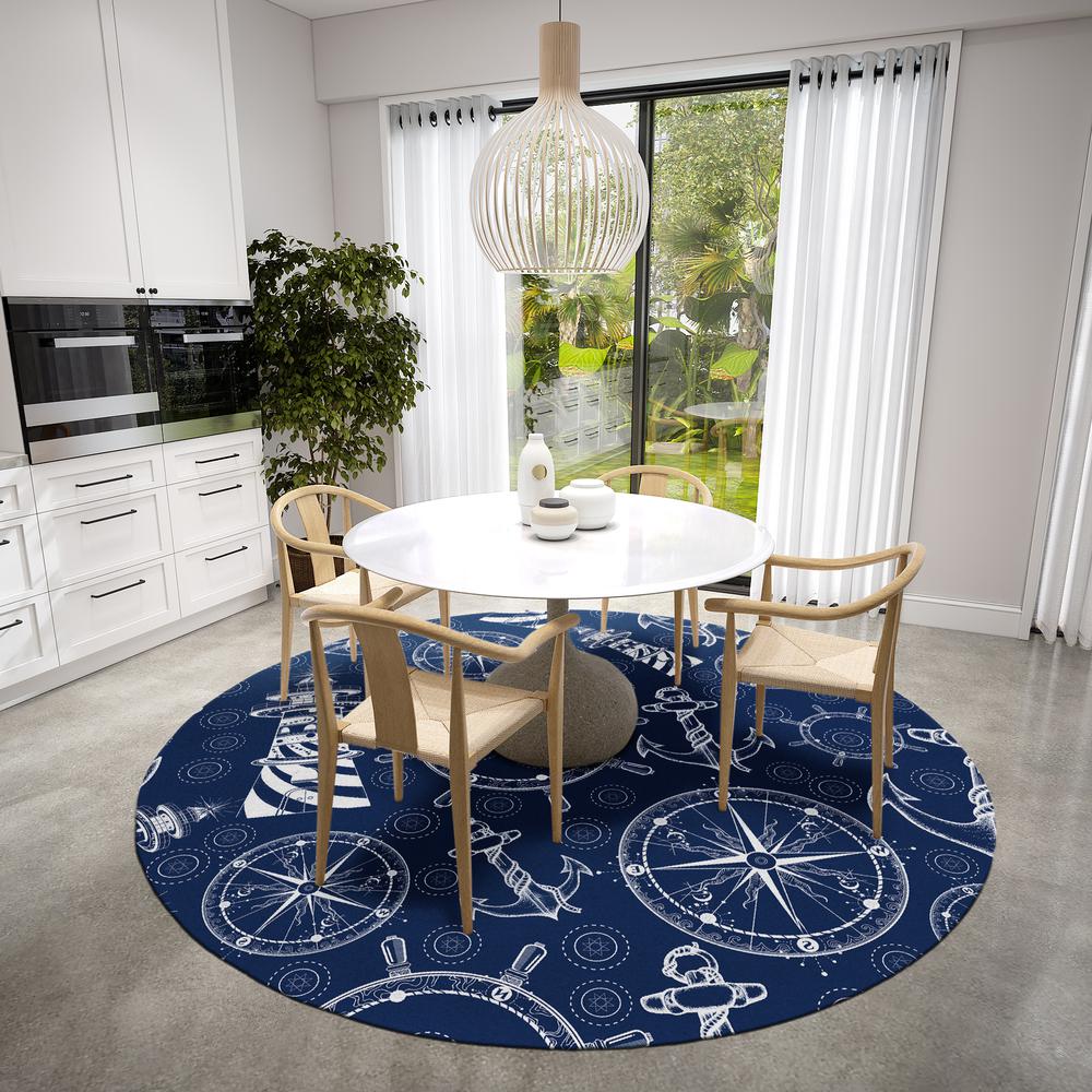 Indoor/Outdoor Harpswell AHP39 Blue Washable 8' x 8' Round Rug. Picture 2