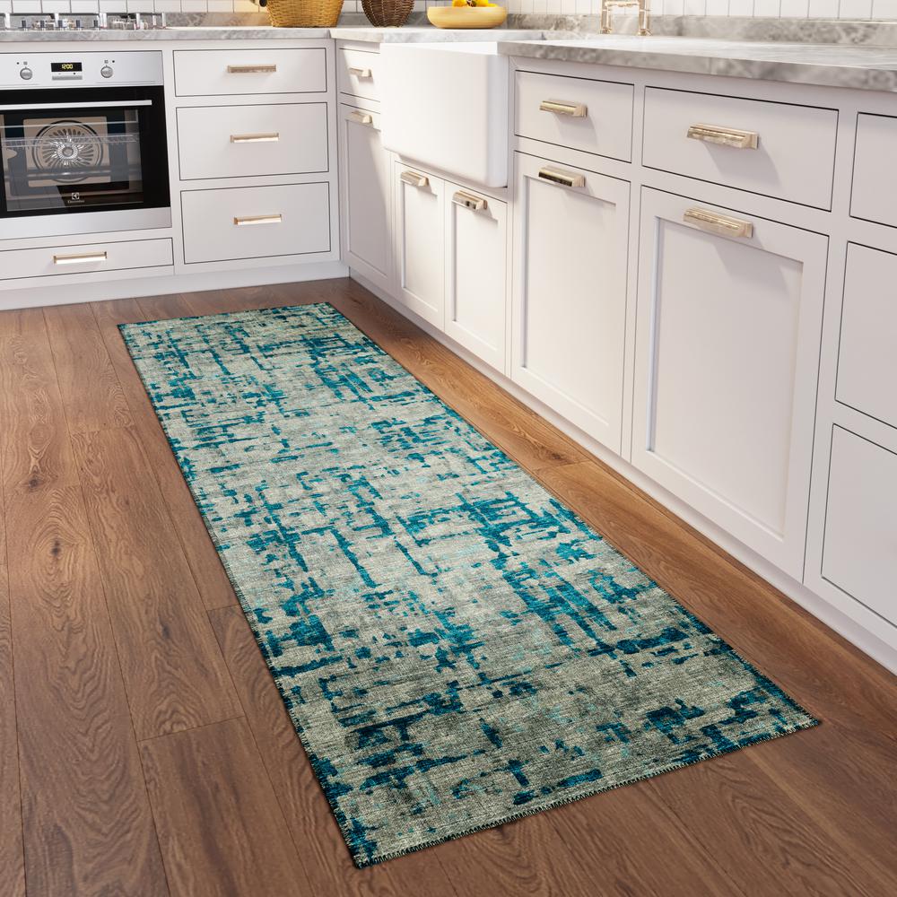 Bravado Peacock Contemporary Abstract 2'3" x 7'6" Runner Rug Peacock ABV35. Picture 1