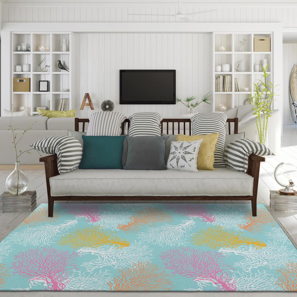 Indoor/Outdoor Seabreeze SZ3 Teal Washable 2'6" x 3'10" Rug. Picture 6