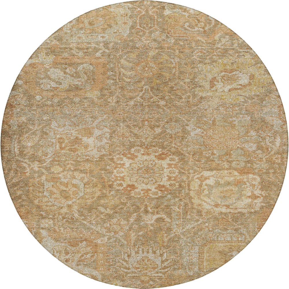 Luxury Washable Indoor/Outdoor Tabrook Khaki 8' x 8' Round Rug. Picture 1