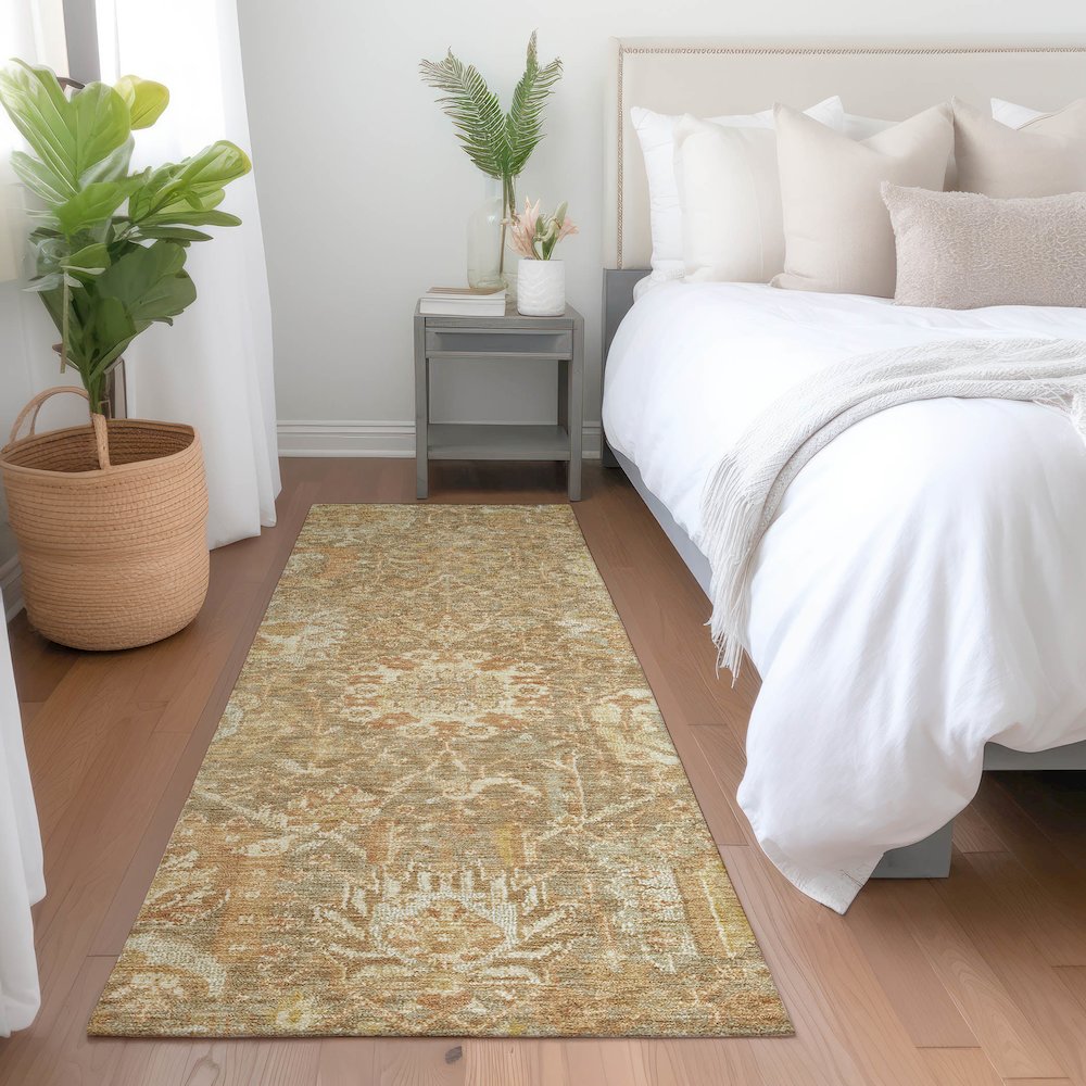 Luxury Washable Indoor/Outdoor Tabrook Khaki 2'3" x 7'6" Runner Rug. Picture 5