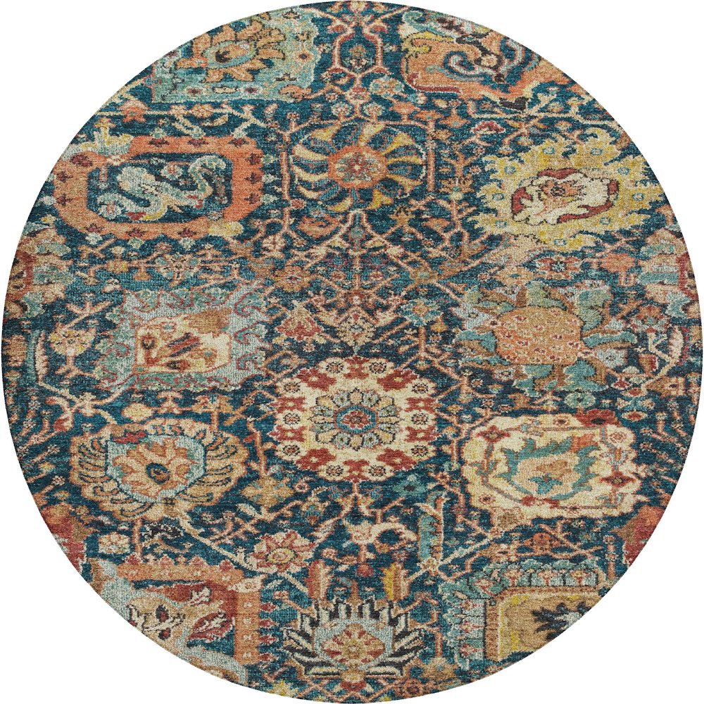 Luxury Washable Indoor/Outdoor Tabrook Navy 8' x 8' Round Rug. Picture 1