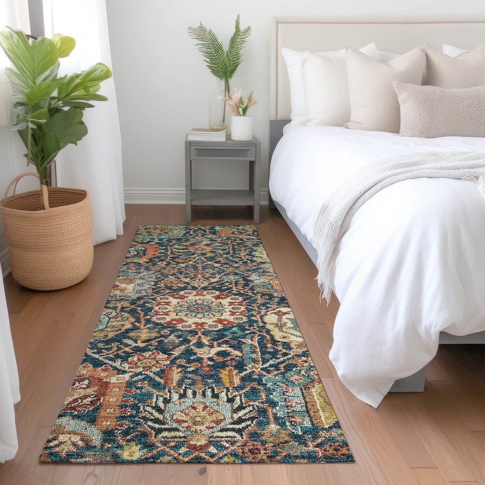 Luxury Washable Indoor/Outdoor Tabrook Navy 2'3" x 7'6" Runner Rug. Picture 5