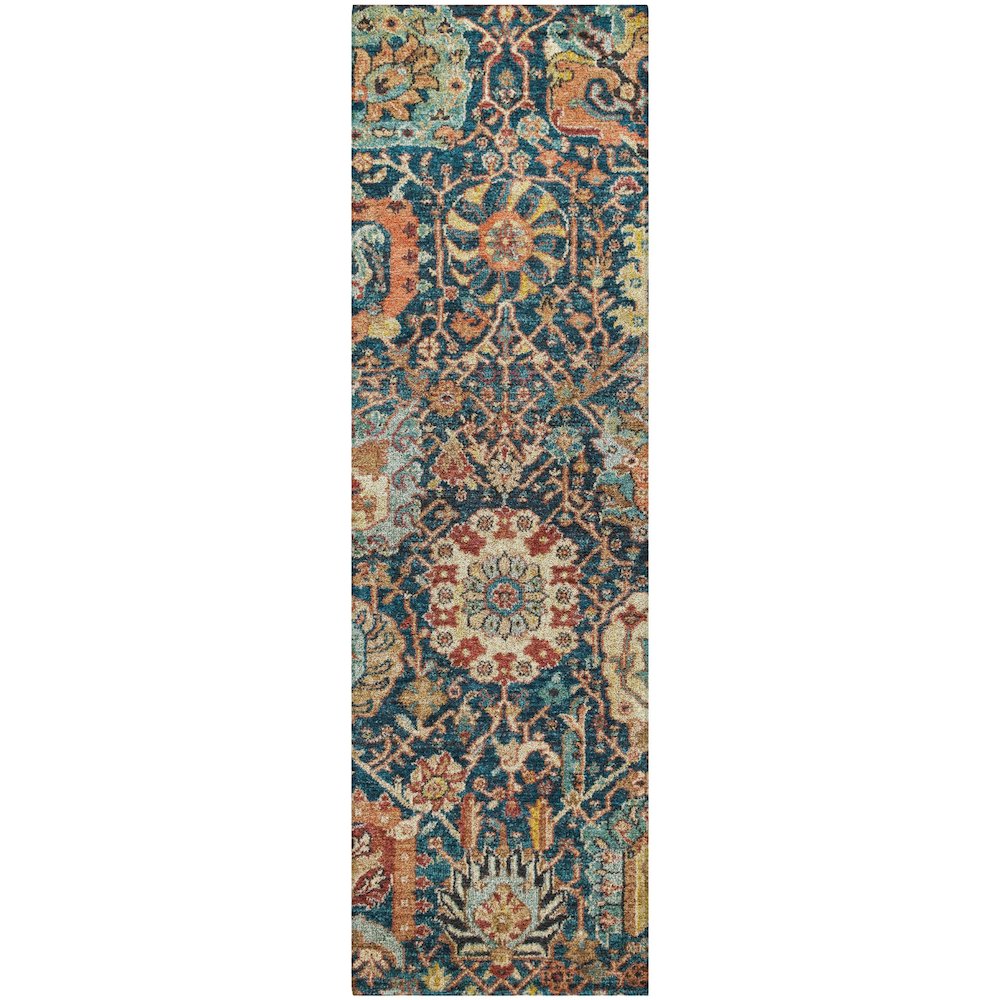 Luxury Washable Indoor/Outdoor Tabrook Navy 2'3" x 7'6" Runner Rug. Picture 1