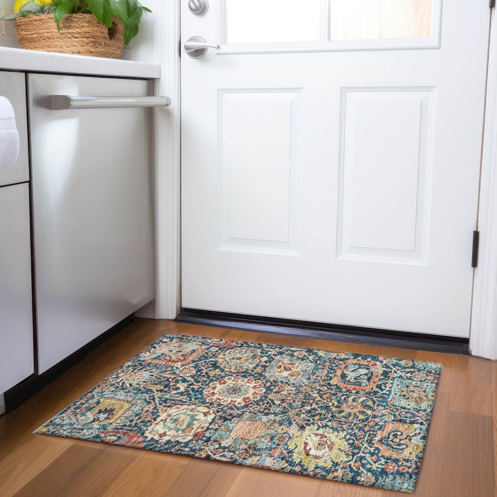 Luxury Washable Indoor/Outdoor Tabrook Navy 1'8" x 2'6" Rug. Picture 5