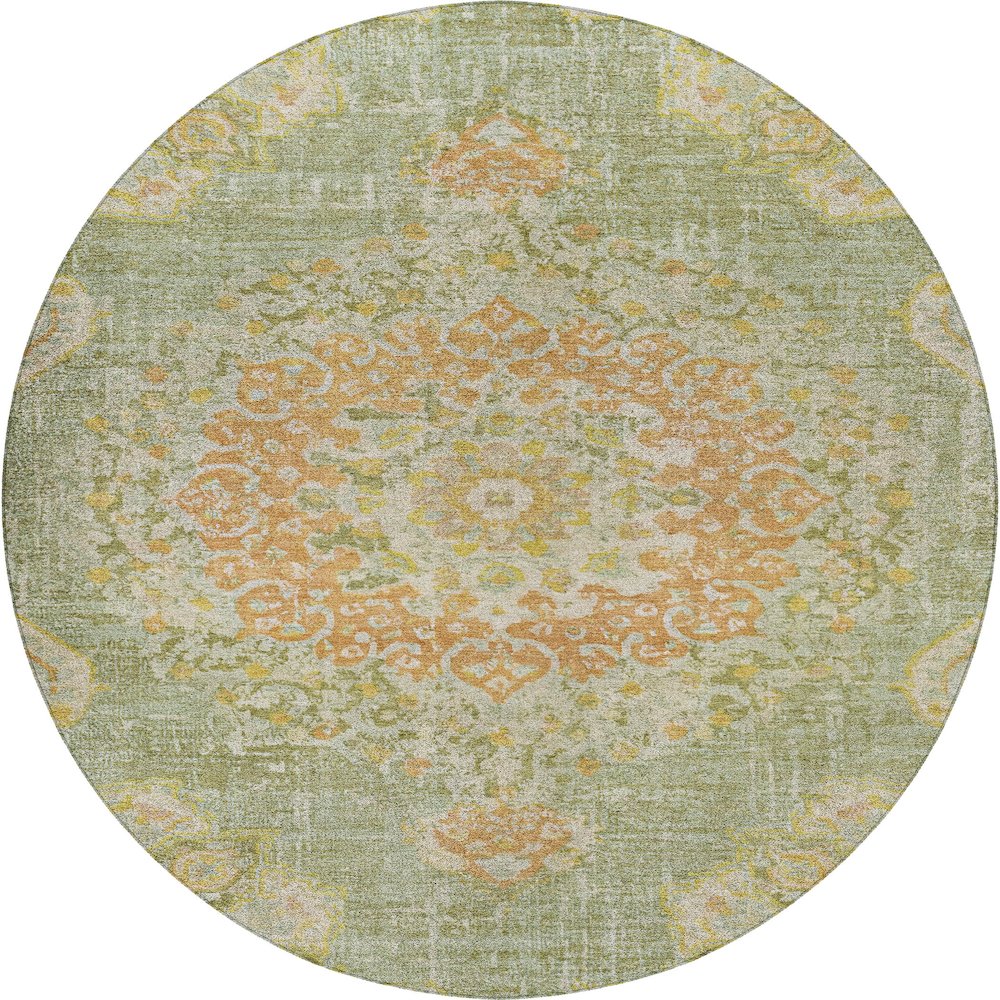 Luxury Washable Indoor/Outdoor Tabrook Aloe 8' x 8' Round Rug. Picture 1