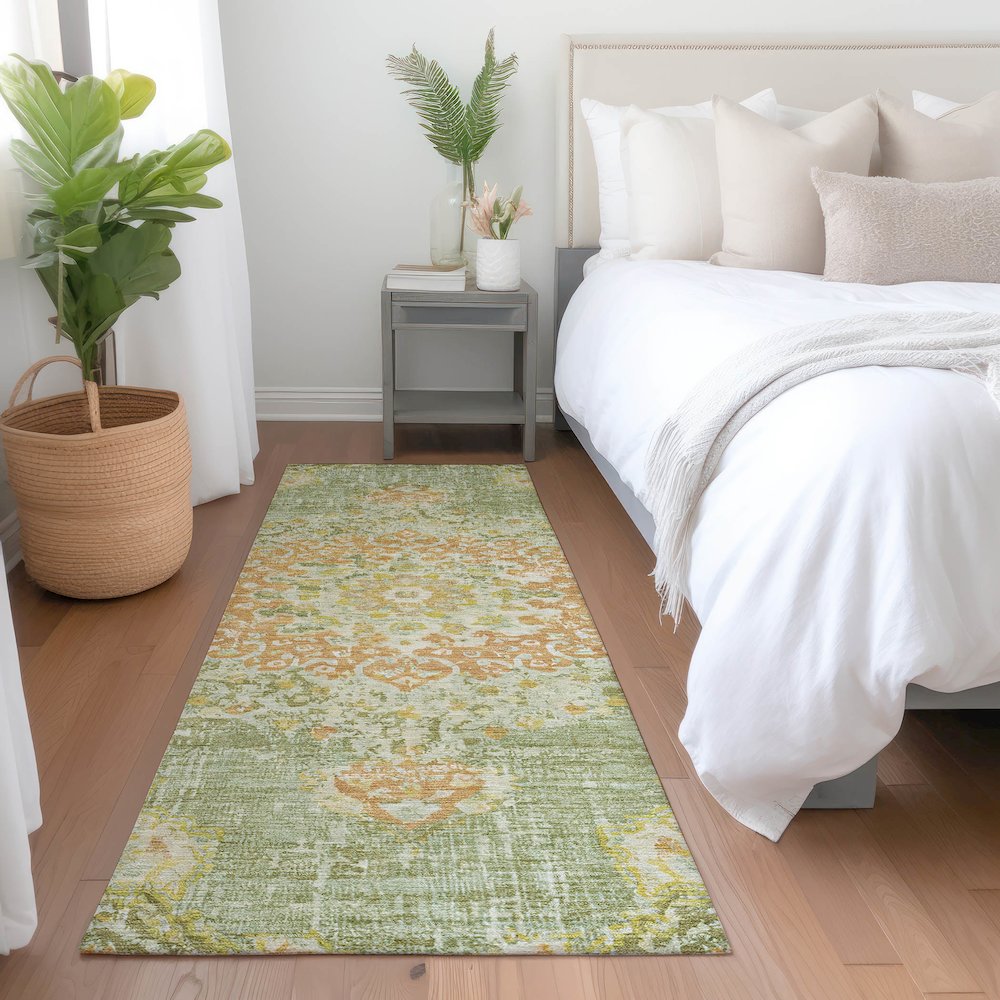 Luxury Washable Indoor/Outdoor Tabrook Aloe 2'3" x 7'6" Runner Rug. Picture 5