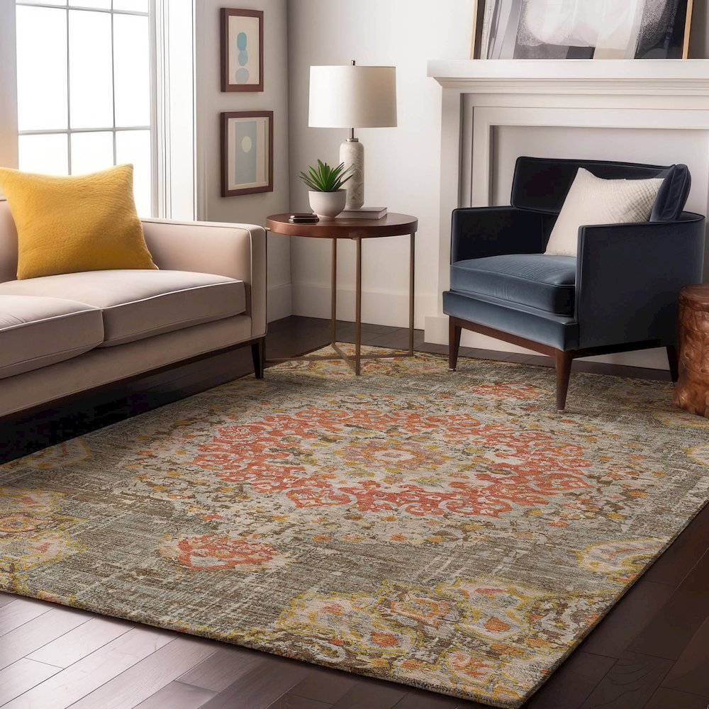 Luxury Washable Indoor/Outdoor Tabrook Brown 2'6" x 3'10" Rug. Picture 6