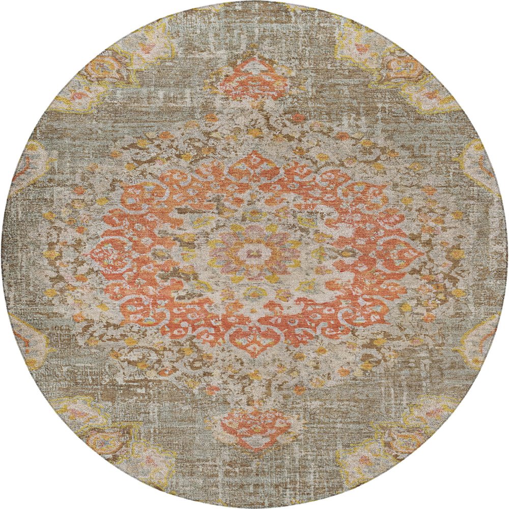 Luxury Washable Indoor/Outdoor Tabrook Brown 8' x 8' Round Rug. Picture 1