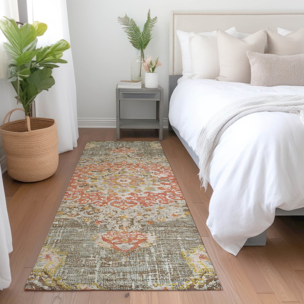 Luxury Washable Indoor/Outdoor Tabrook Brown 2'3" x 7'6" Runner Rug. Picture 5