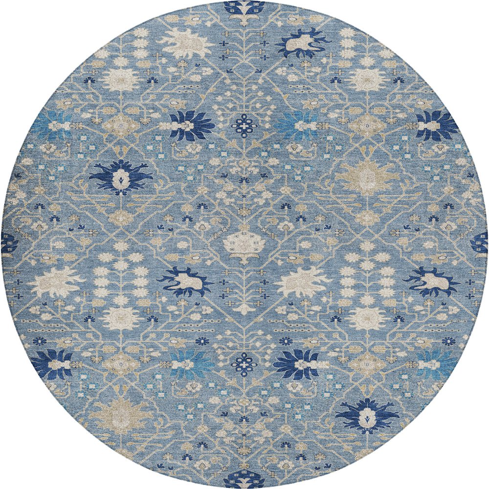 Luxury Washable Indoor/Outdoor Tabrook Denim 8' x 8' Round Rug. Picture 1