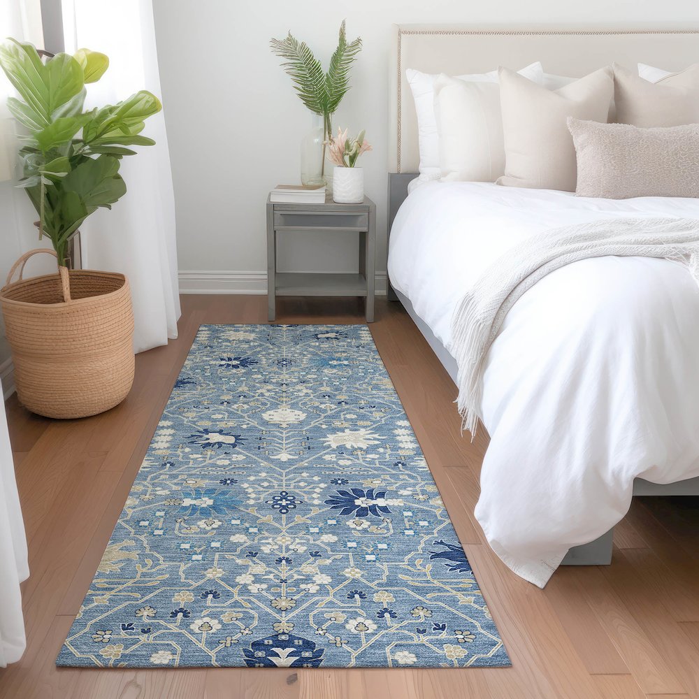 Luxury Washable Indoor/Outdoor Tabrook Denim 2'3" x 7'6" Runner Rug. Picture 5