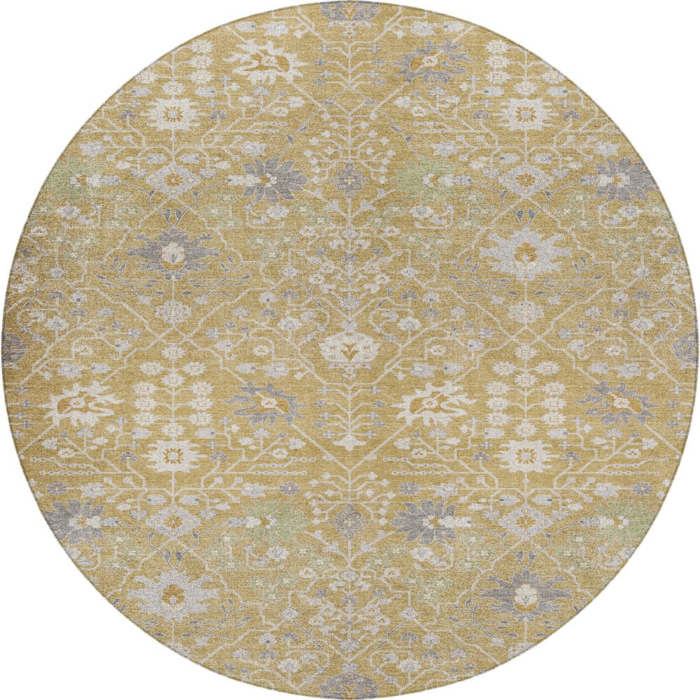 Luxury Washable Indoor/Outdoor Tabrook Gold 8' x 8' Round Rug. Picture 1