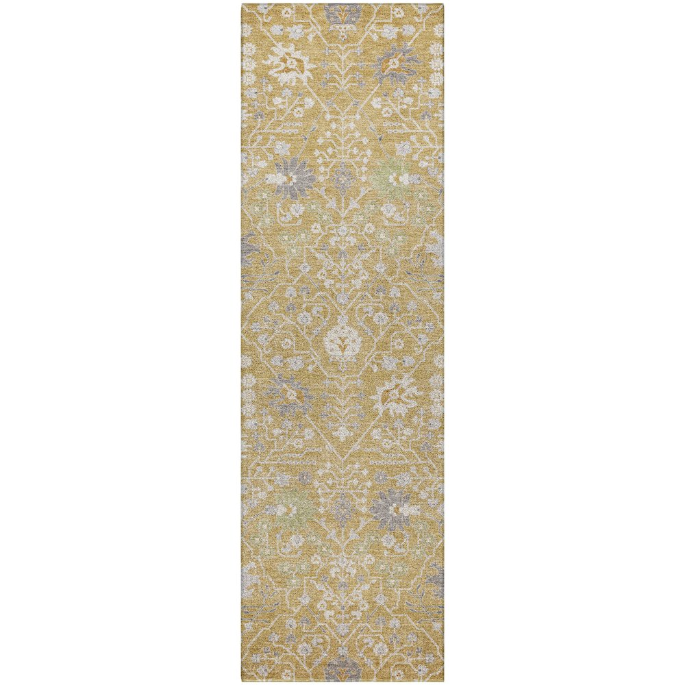 Luxury Washable Indoor/Outdoor Tabrook Gold 2'3" x 7'6" Runner Rug. Picture 1