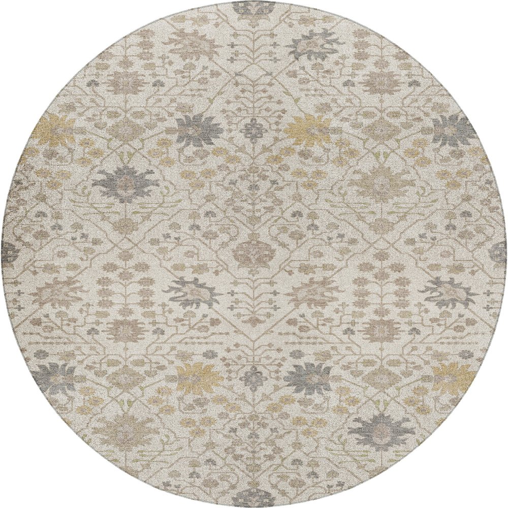Luxury Washable Indoor/Outdoor Tabrook Ivory 8' x 8' Round Rug. Picture 1