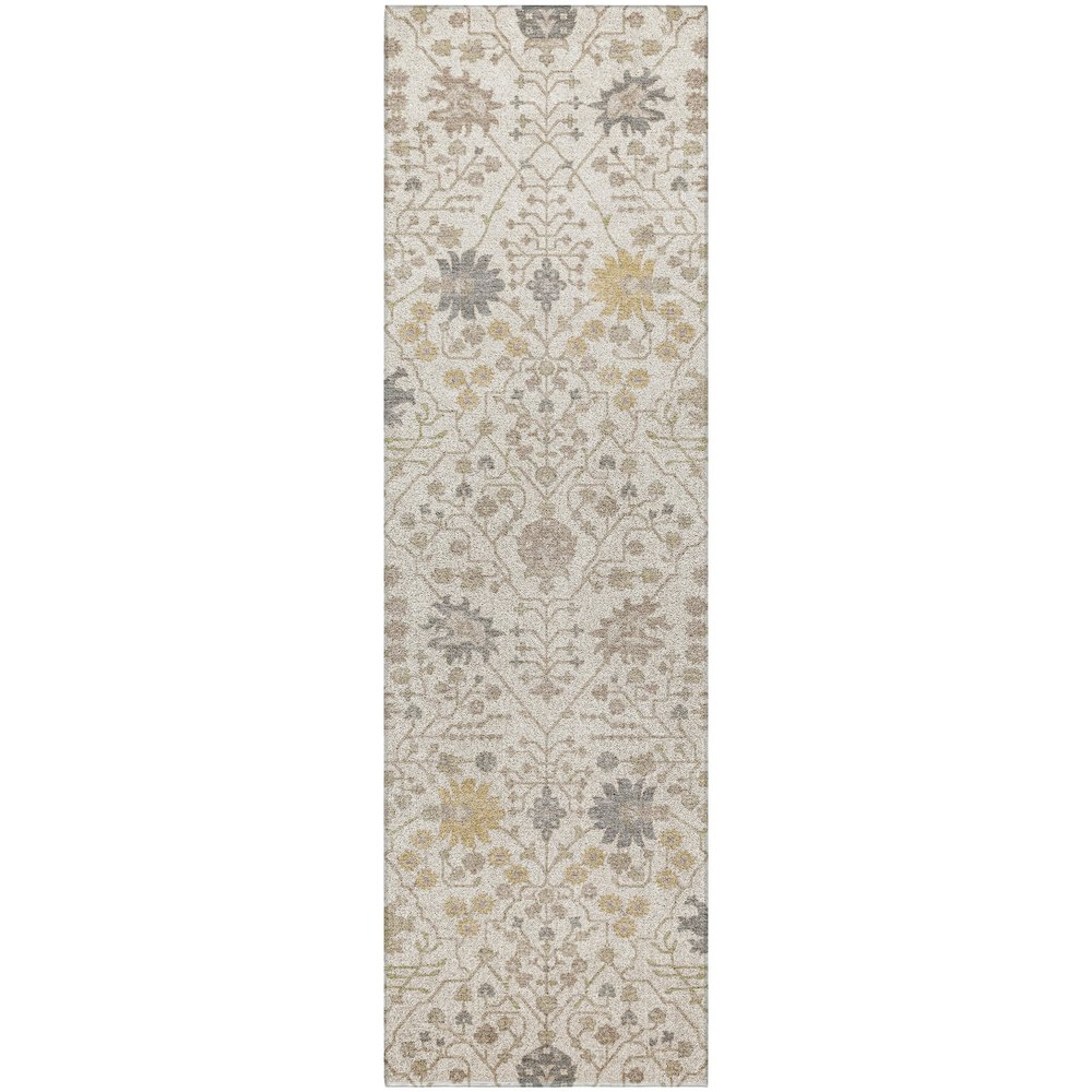 Luxury Washable Indoor/Outdoor Tabrook Ivory 2'3" x 7'6" Runner Rug. Picture 1
