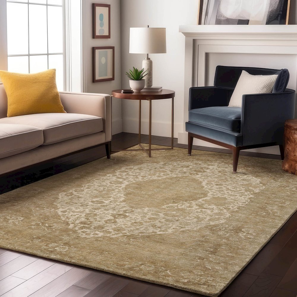 Luxury Washable Indoor/Outdoor Tabrook Beige 2'6" x 3'10" Rug. Picture 6
