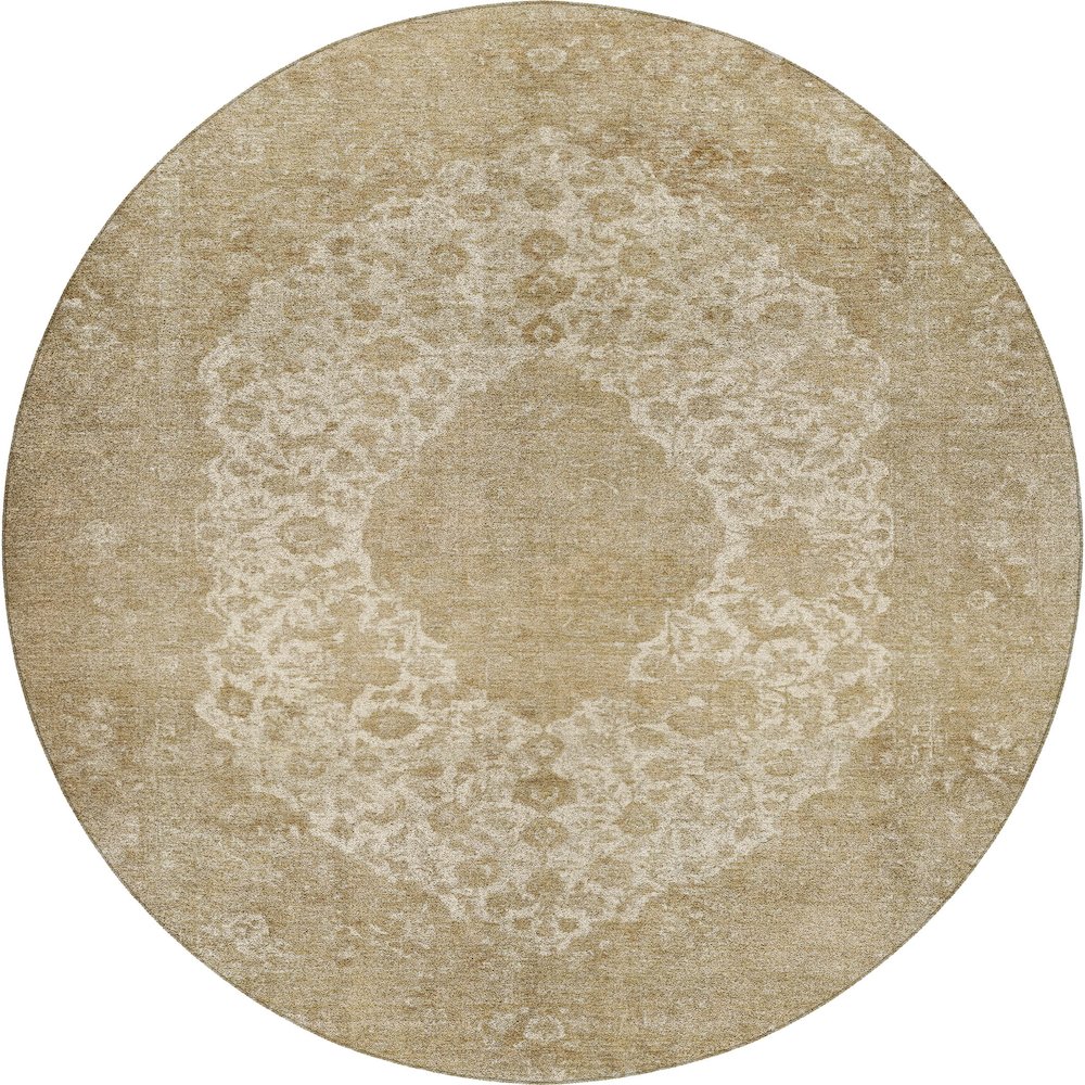 Luxury Washable Indoor/Outdoor Tabrook Beige 8' x 8' Round Rug. Picture 1